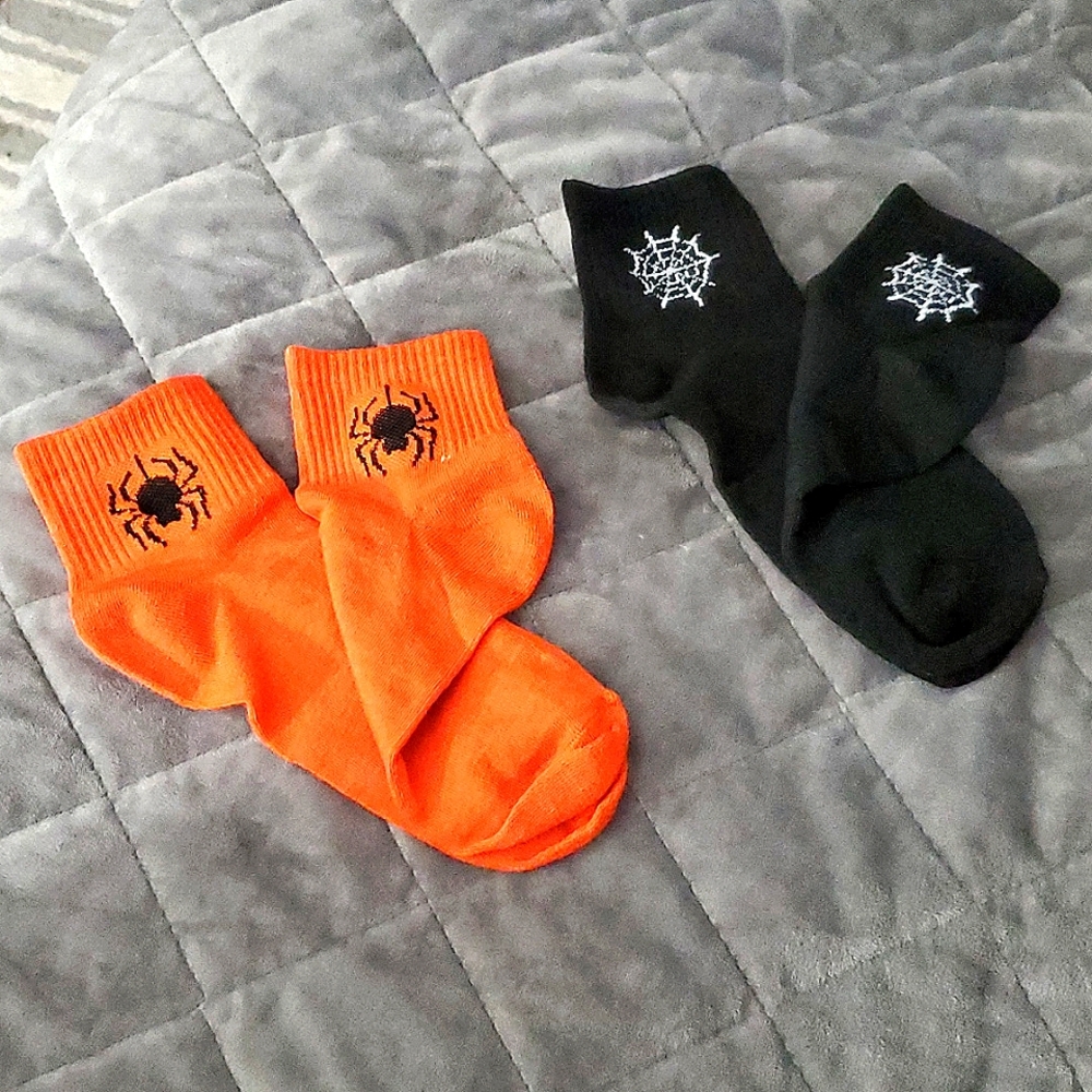 Spider and Web Design Socks - Orange and Black